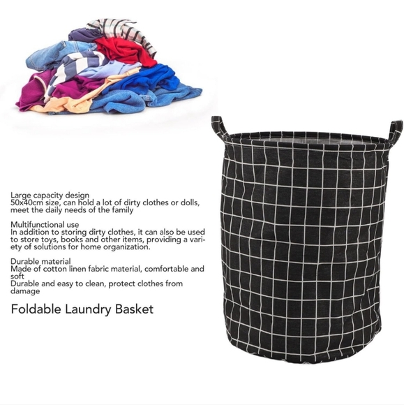 New Fabric Large Capacity Dirty Clothes Basket  Folding Storage Black/White Grid - Picture 2 of 7